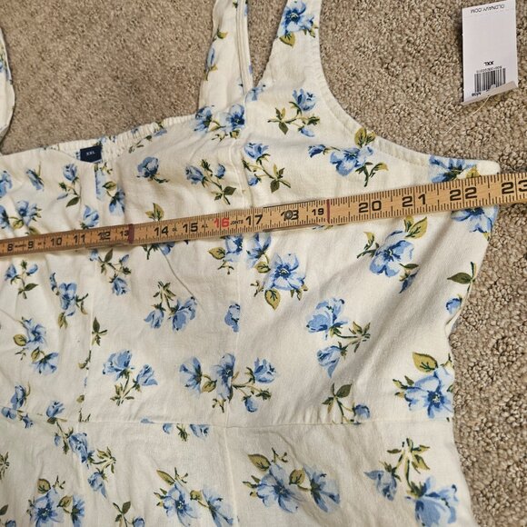 NWT Old Navy Fit & Flare Midi Dress SZ XXL 2XL Cream Floral Linen Blend Cottage - Picture 14 of 16
